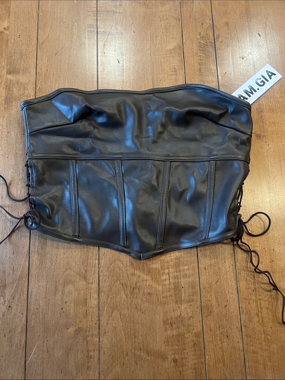 I.AM.GIA Dark Brown Faux Leather Corset Top